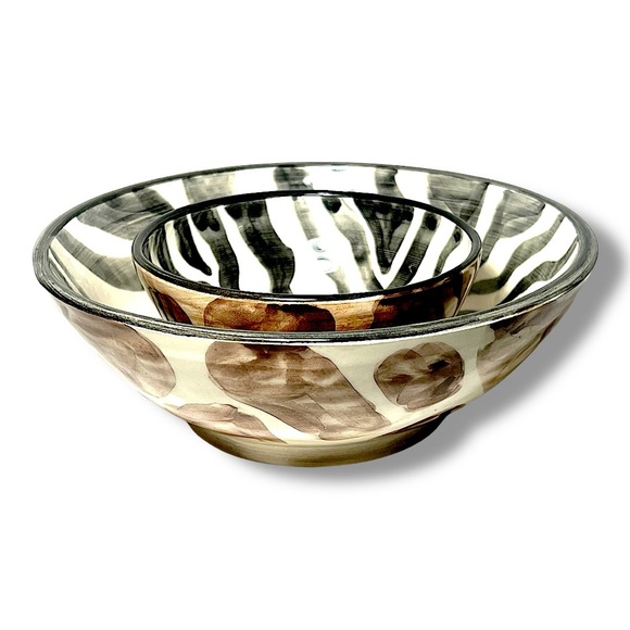 Zebra & Brown Giraffe Dip Chip Bowl Set Pottery Bowls from my Clay Studio NEW - Picture 8 of 15